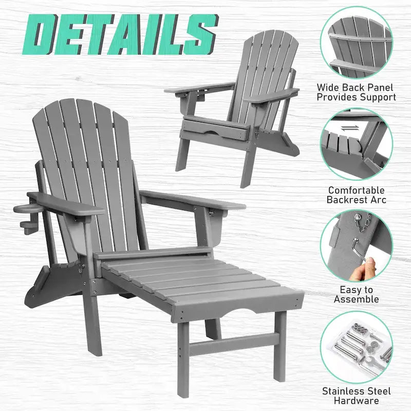 Chaise Adirondack pliante et réglable Vrakae avec repose-pieds