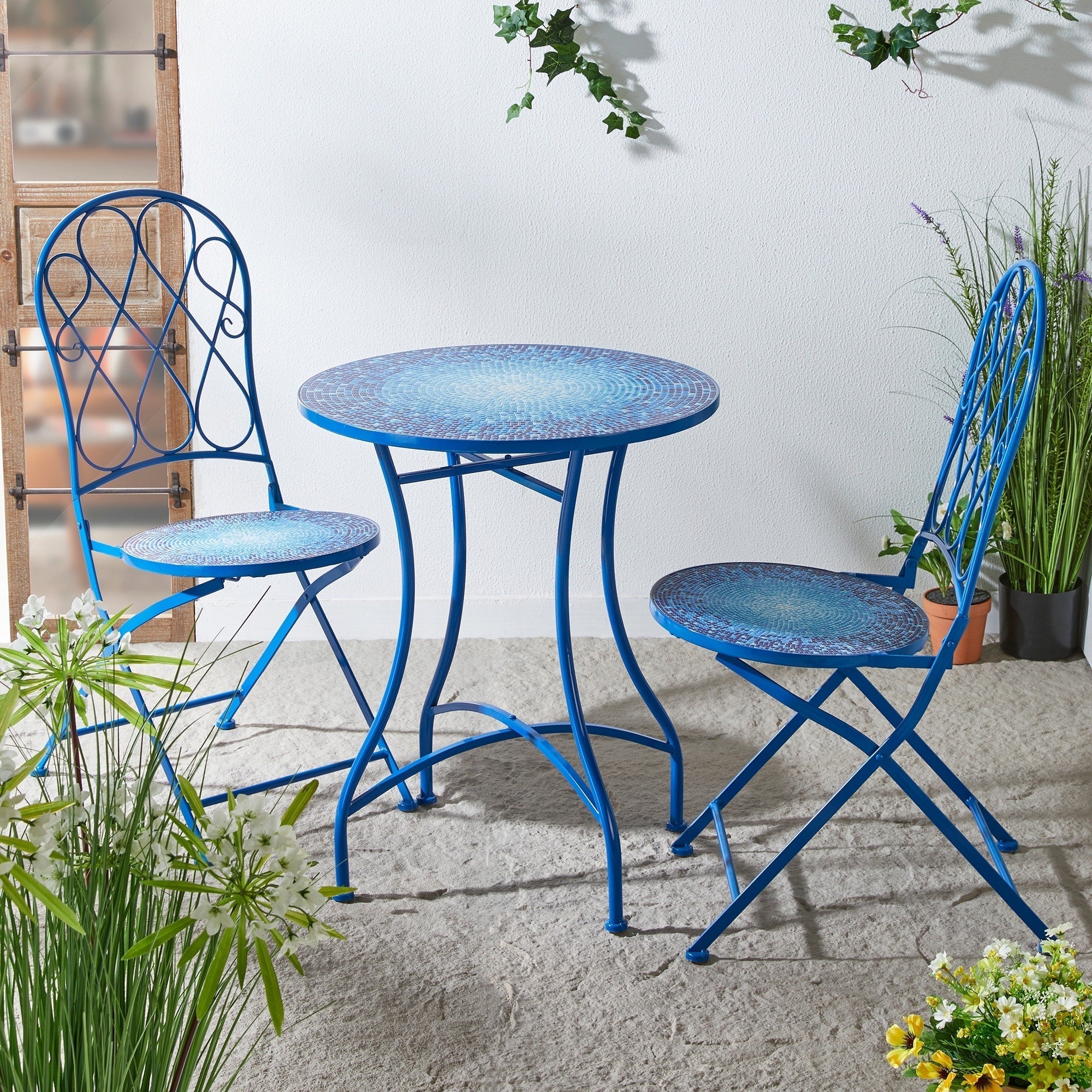 Ensemble bistrot pliant en métal Glitzhome pour extérieur, 3 pièces, table et chaises de patio