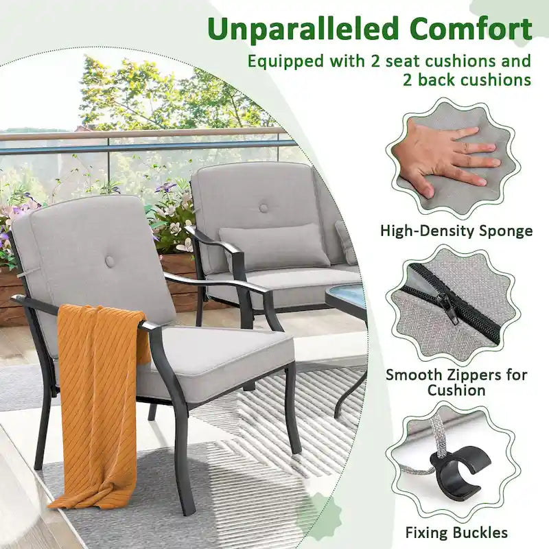 Gymax 2 chaises en métal pour salle à manger d'extérieur, robustes avec coussins
