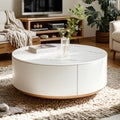 Table basse ronde moderne blanche avec tiroir en bois
