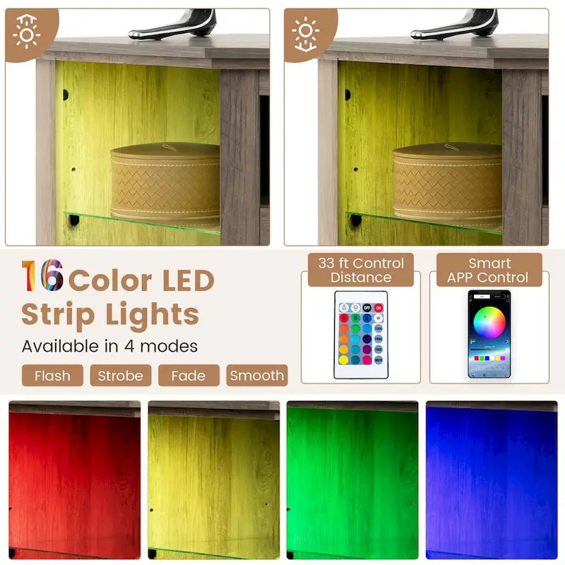 Meuble TV cheminée Costway avec lumières LED et cheminée électrique 18 pouces pour - Voir détails