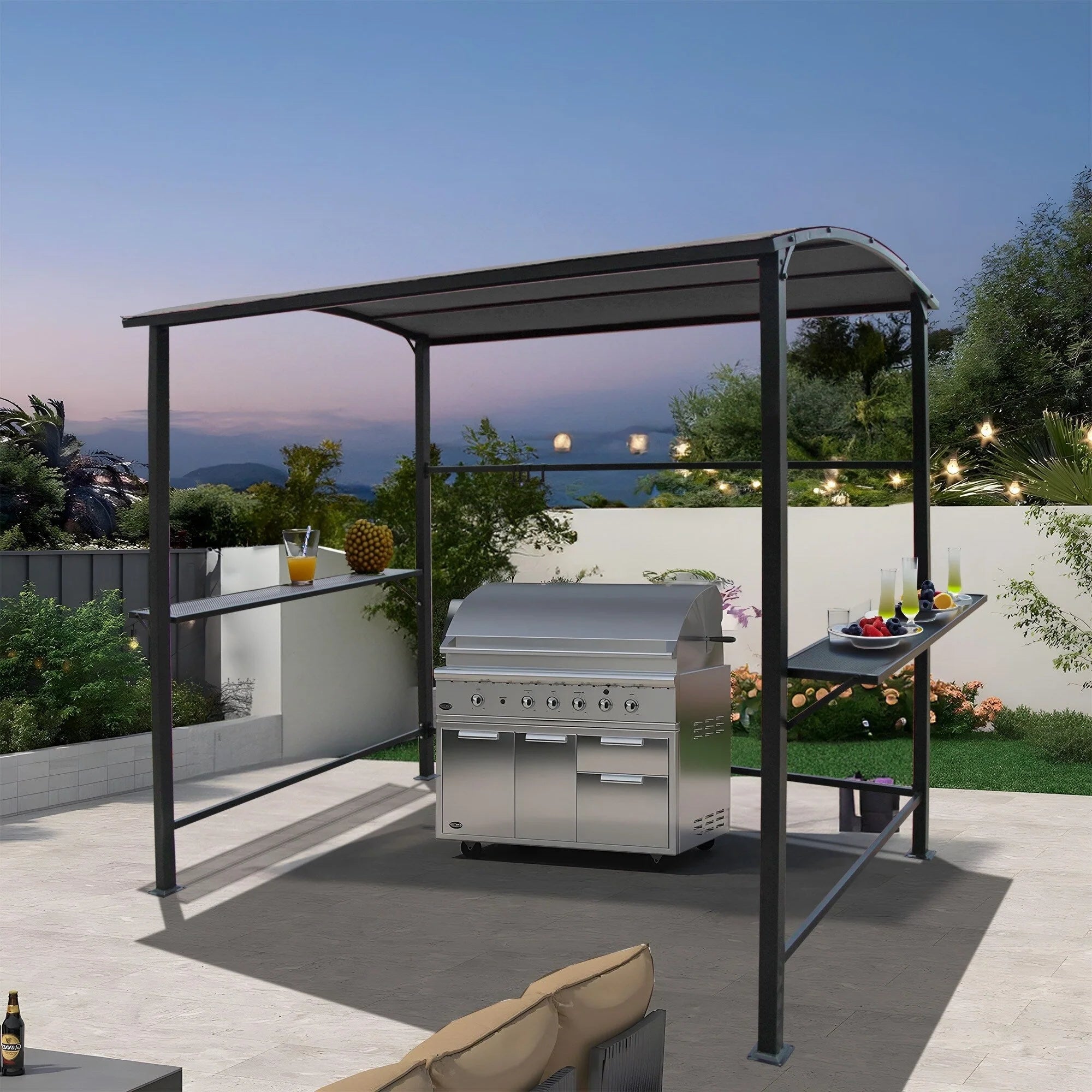 Abri barbecue/pergola de gril à structure en acier de 1,5 m x 2,4 m pour l'extérieur