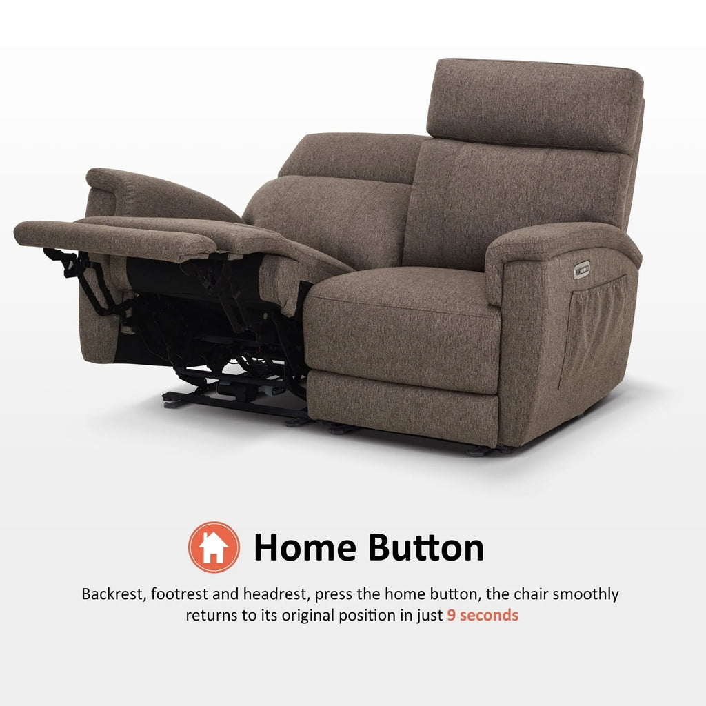 Canapé inclinable électrique biplace MCombo 60.2 avec massage et double chauffage, appuie-tête réglable, ports USB et USB-C, en tissu