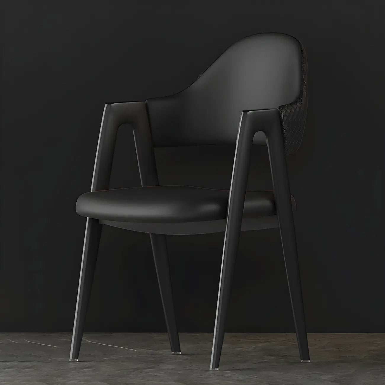 Chaise de salle à manger en cuir moderne avec dossier incurvé et ouvert