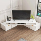 Meuble TV d'angle moderne blanc avec 2 tiroirs et étagère ouverte