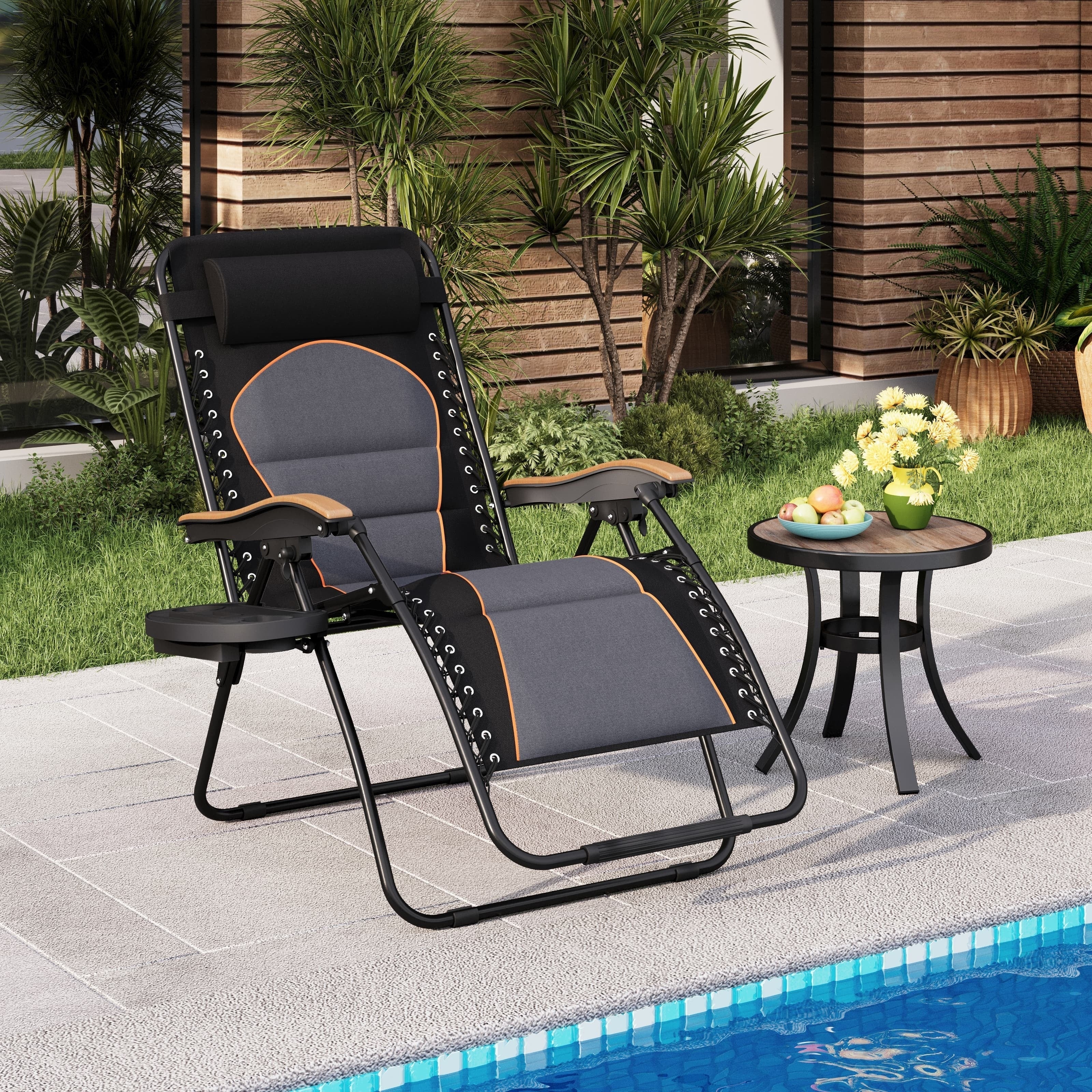 Fauteuil de relaxation zéro gravité XL surdimensionné et rembourré, avec accoudoirs plus larges, inclinable et porte-gobelet - N/A