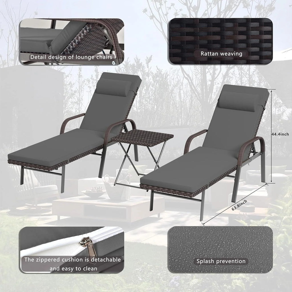 Kullavik – Ensemble de 3 chaises longues d'extérieur