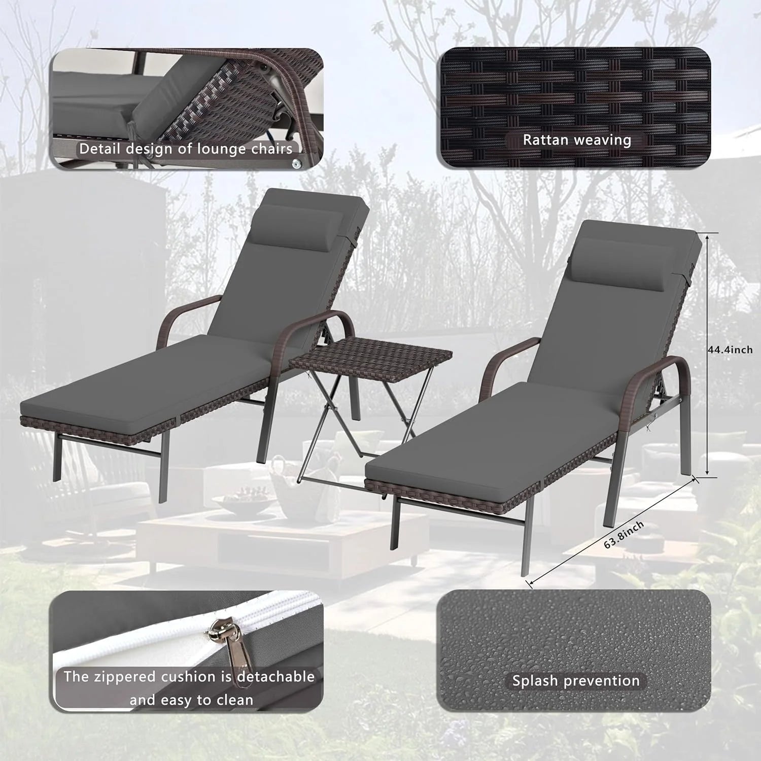 Kullavik – Ensemble de 3 chaises longues d'extérieur
