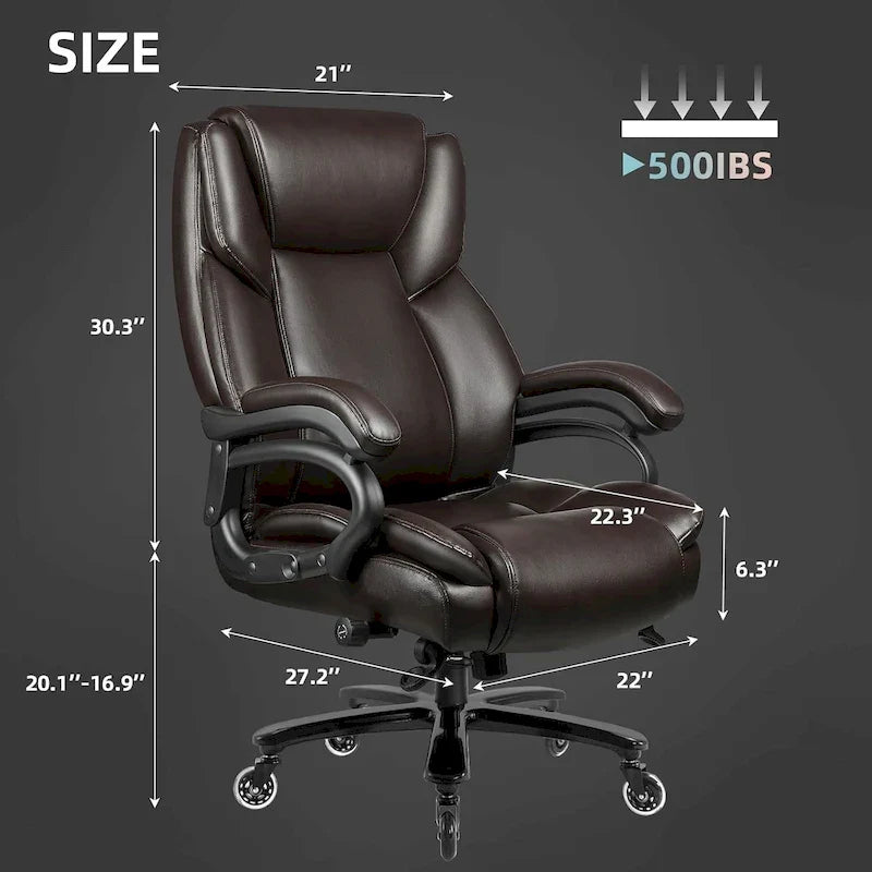 Chaise de bureau Bossin Big and Tall pour cadres, 227 kg, soutien lombaire réglable, chaise ergonomique avec dossier haut en cuir PU