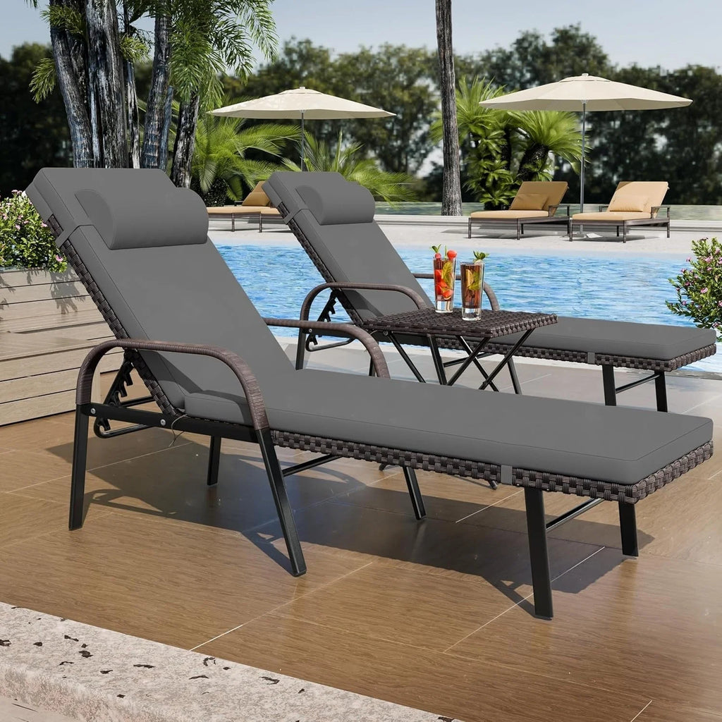 Kullavik – Ensemble de 3 chaises longues d'extérieur