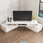 Meuble TV d'angle moderne blanc avec 2 tiroirs et étagère ouverte