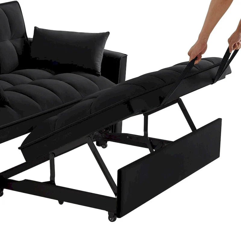 Canapé convertible 4 en 1 avec accoudoirs et poches de rangement, canapé-lit escamotable capitonné multifonction avec dossier réglable