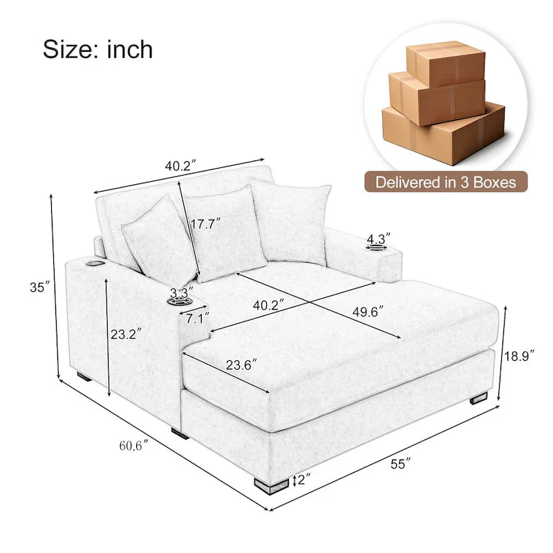 Trois tailles de chaise longue surdimensionnée avec oreillers