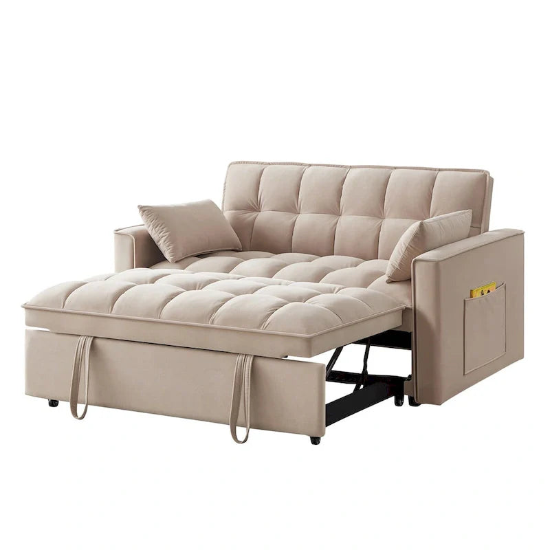 Canapé convertible 4 en 1 avec accoudoirs et poches de rangement, canapé-lit escamotable capitonné multifonction avec dossier réglable