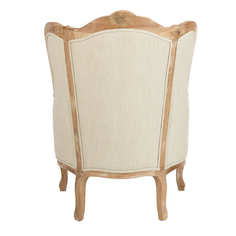 Fauteuil à oreilles Kali en chêne et lin naturel SAFAVIEH Couture - 34Lx34Px40H