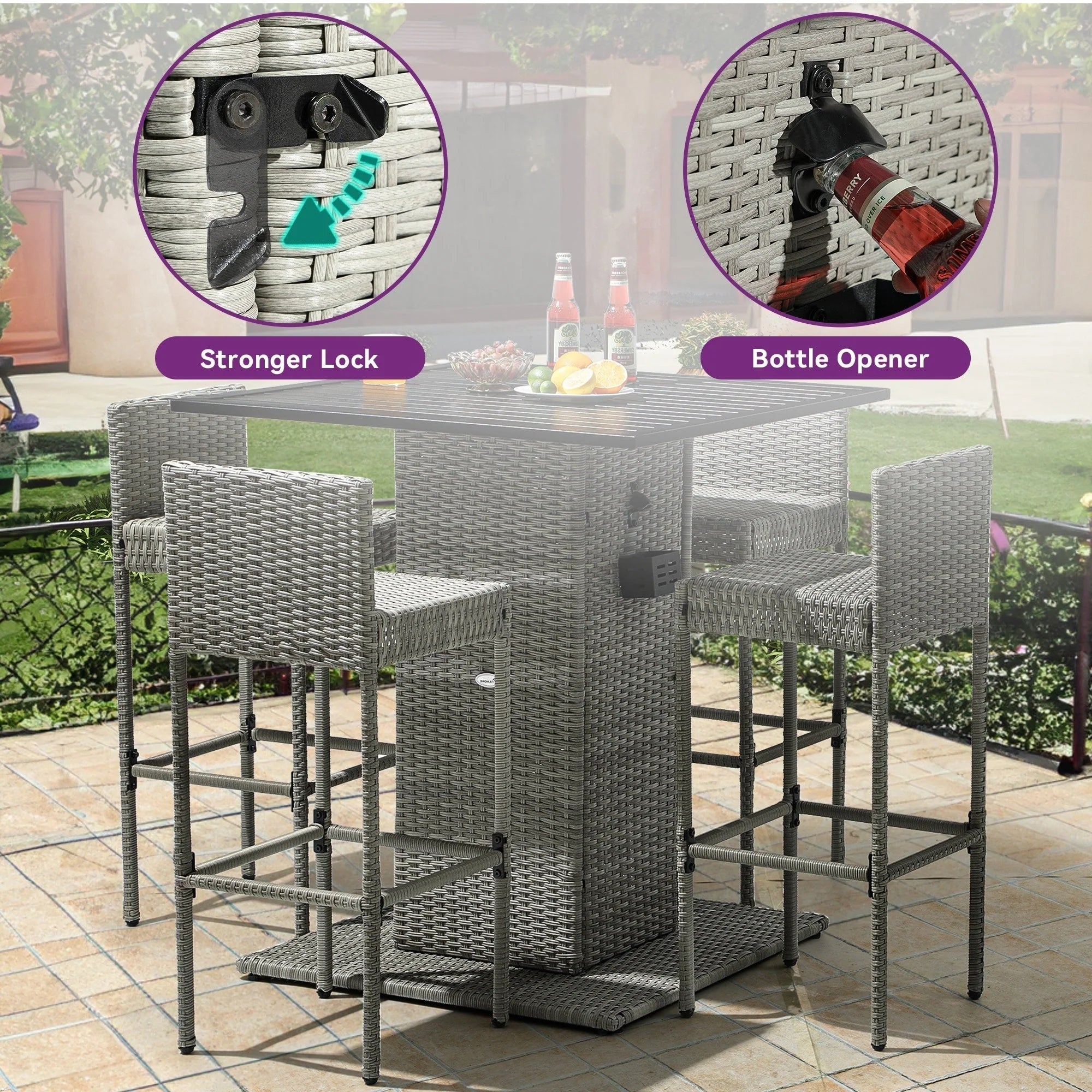 Ensemble de bar en osier d'extérieur Moasis 5 pièces - 5 PCS
