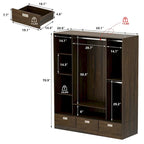 Garde-robe marron avec tiroirs, tringle à vêtements 4 portes coulissantes
