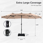 MAISON ARTS Parasol de marché extérieur rectangulaire de 4,5 m avec manivelle, double face, lumières LED solaires et base incluse