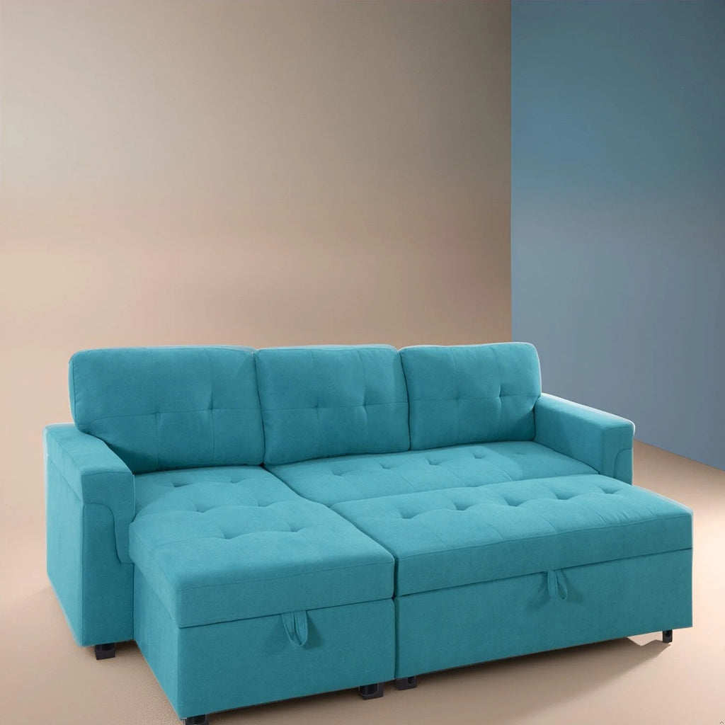 Canapé d'angle réversible convertible avec lit gigogne, méridienne avec rangement dissimulé et pieds durables