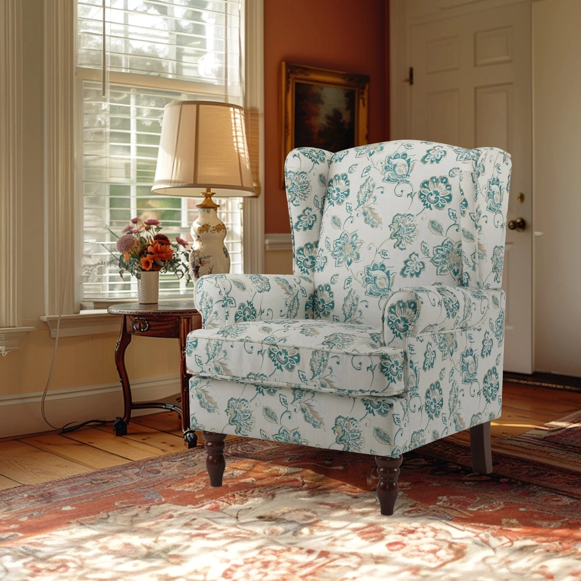 Fauteuil d'appoint moderne Erommy, fauteuil à dossier haut, canapé individuel en tissu capitonné avec pieds en bois pour salon