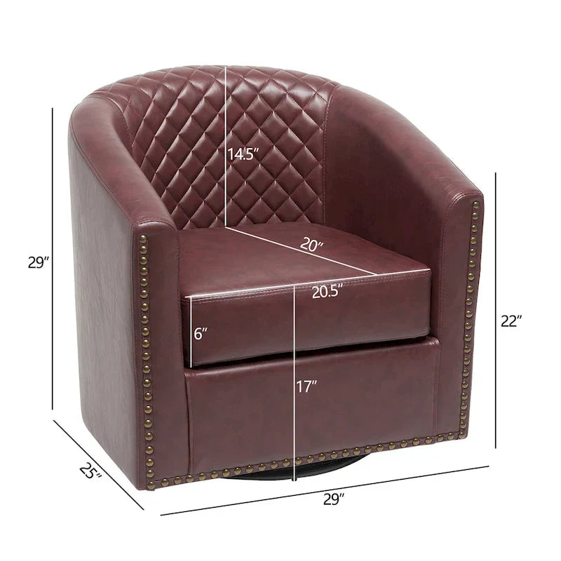 Fauteuil pivotant rond en similicuir capitonné KINWELL, 73,6 cm de large