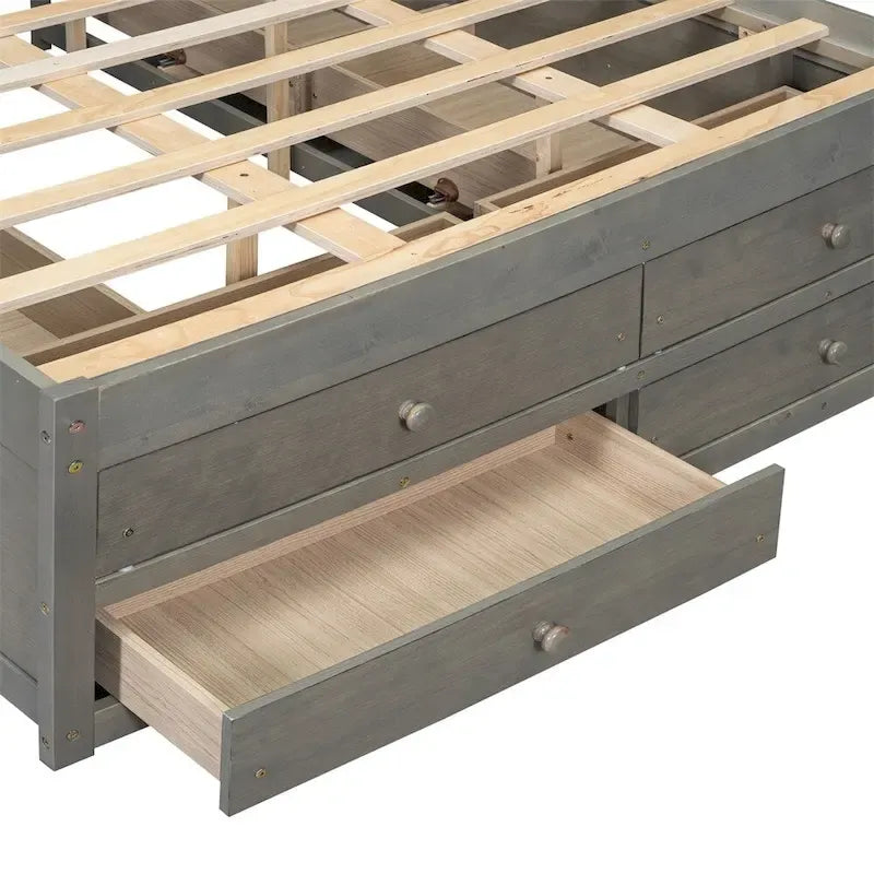 Lit plate-forme King Size avec tête de lit de rangement et 8 tiroirs