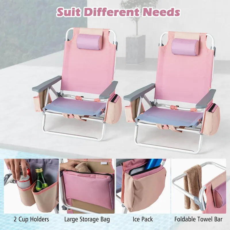 Lot de 4 chaises de plage pliantes de randonnée Costway, 5 positions d'extérieur - Voir détails