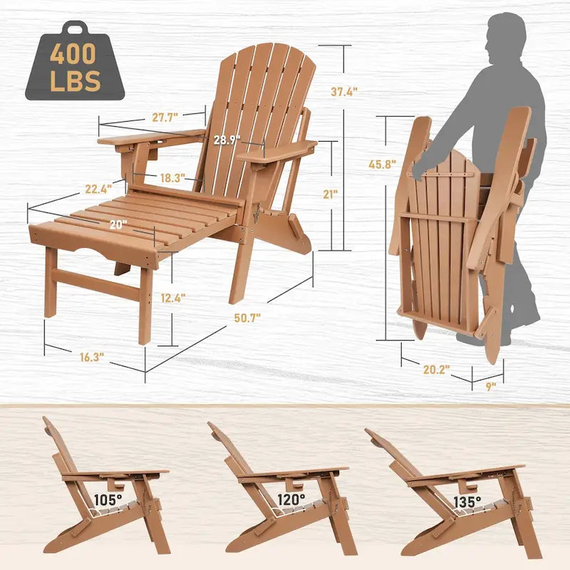Chaise Adirondack pliante et réglable Vrakae avec repose-pieds