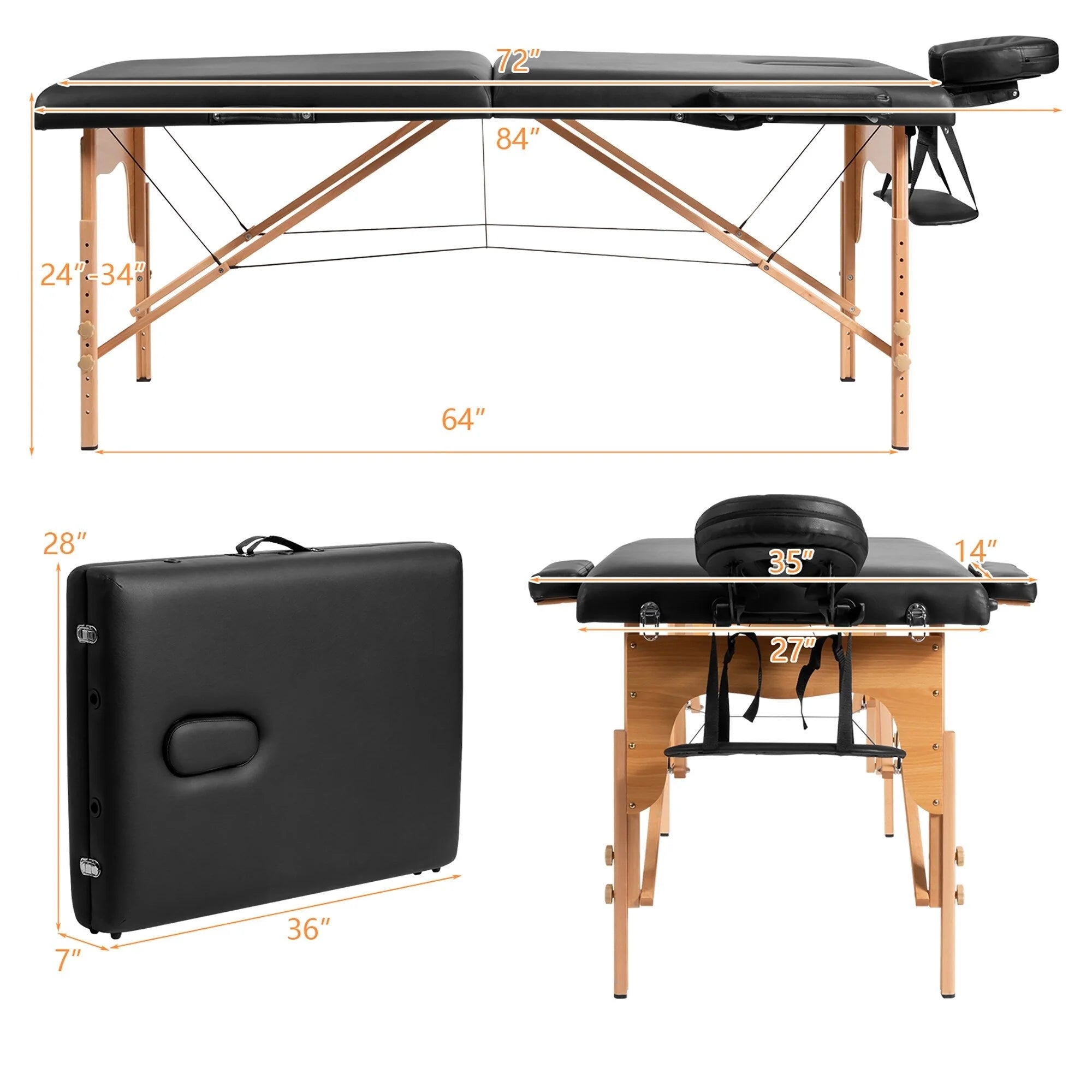 Table de massage portable 84L réglable lit de spa facial tatouage avec sac de transport