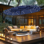 MAISON ARTS Parasol de marché extérieur rectangulaire de 4,5 m avec manivelle, double face, lumières LED solaires et base incluse