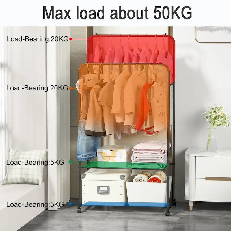 Étagère en Métal avec Roues pour Vêtements