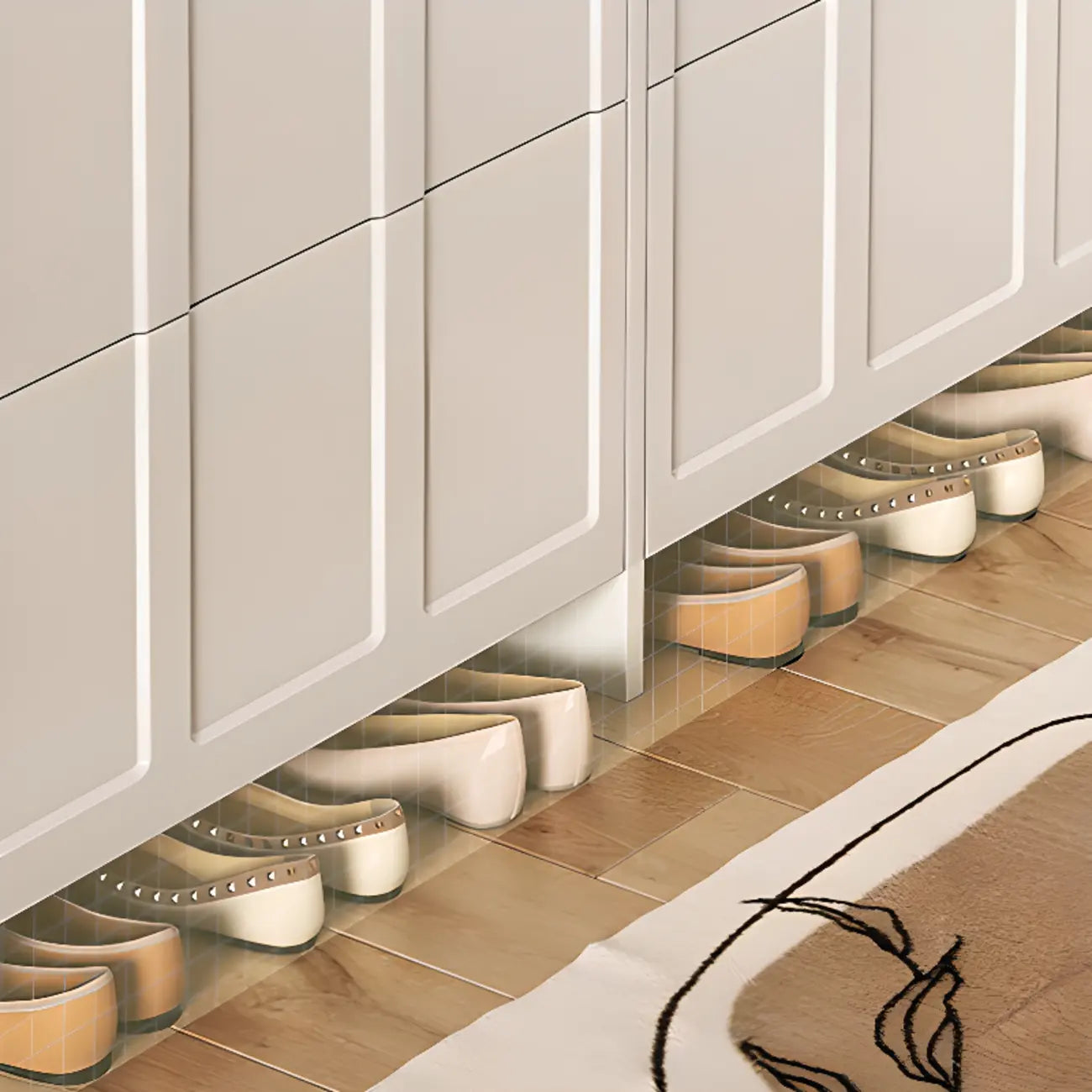Meuble de rangement pour chaussures en bois blanc à 3 niveaux et à façade abattante Slim