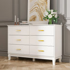 Commode double Timechee à 6 tiroirs, 120 cm de large, pieds en bois massif, finition laquée