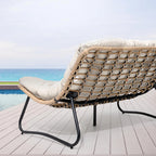 Fauteuil Double Papasan avec Coussin, en Rotin PE Résistant aux Intempéries et Cadre en Métal pour Intérieur et Extérieur