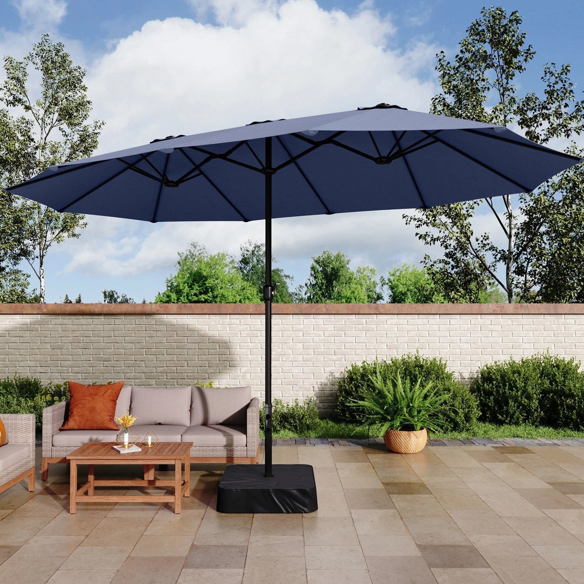 MAISON ARTS Parasol double de 4,5 m pour terrasse, grande taille, avec pied inclus