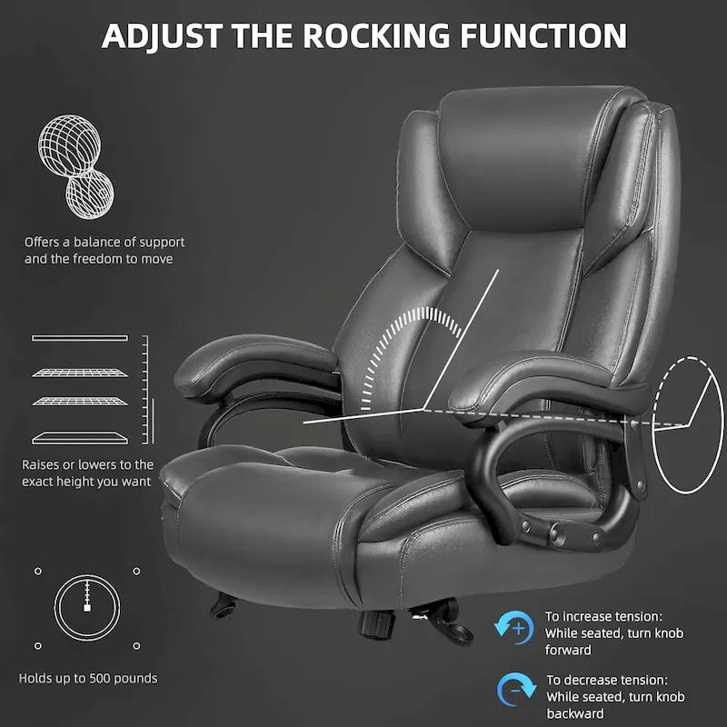 Chaise de bureau Bossin Big and Tall pour cadres, 227 kg, soutien lombaire réglable, chaise ergonomique avec dossier haut en cuir PU