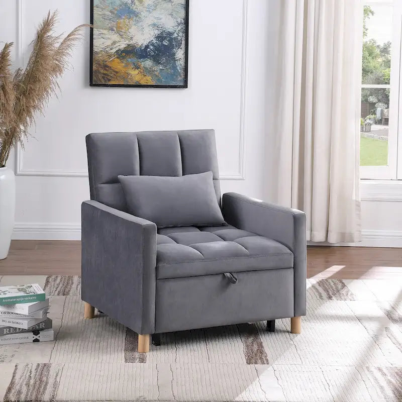 Chaise longue convertible 3-en-1 en lit, noir