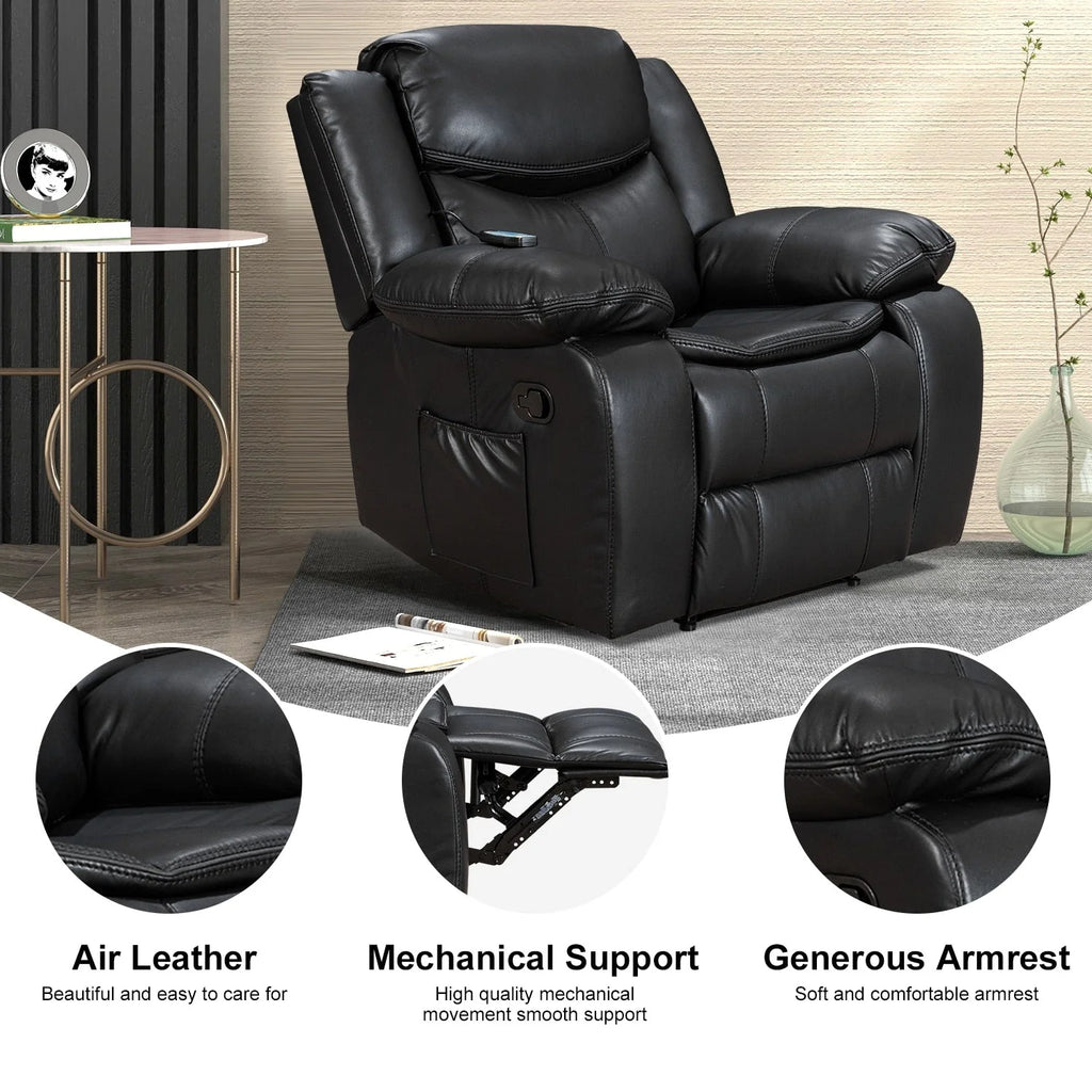 Fauteuil inclinable en cuir, large, durable, avec massage et chauffage