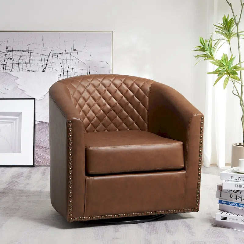 Fauteuil pivotant rond en similicuir capitonné KINWELL, 73,6 cm de large
