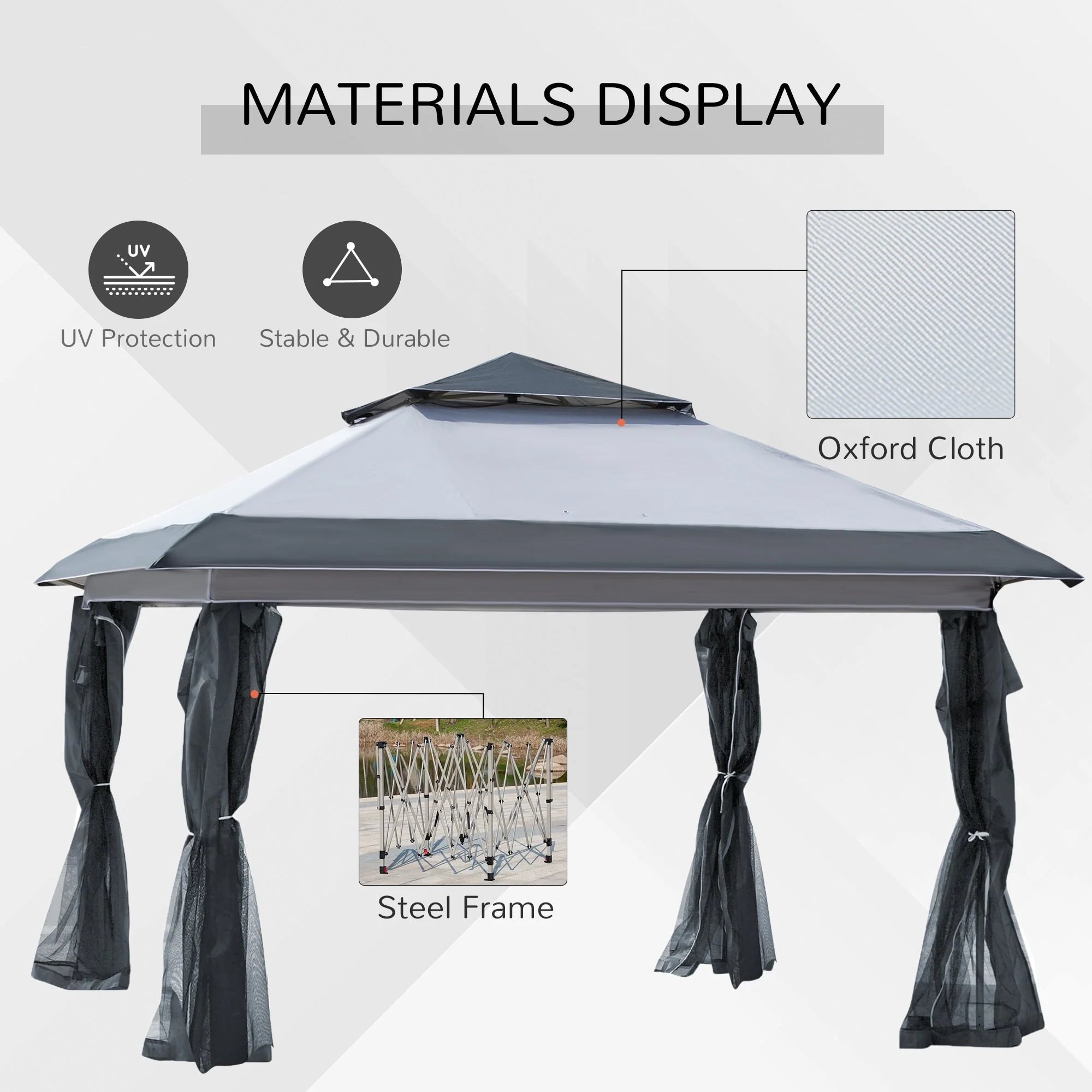 Outsunny Tonnelle Pop Up 3,6 x 3,6 m, Tente Pliante Instantanée avec Murs Latéraux en Maille Filet, Hauteur Réglable sur 3 Niveaux