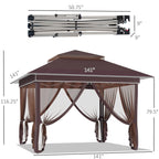Outsunny Tonnelle Pop Up 3,6 x 3,6 m, Tente Pliante Instantanée avec Murs Latéraux en Maille Filet, Hauteur Réglable sur 3 Niveaux