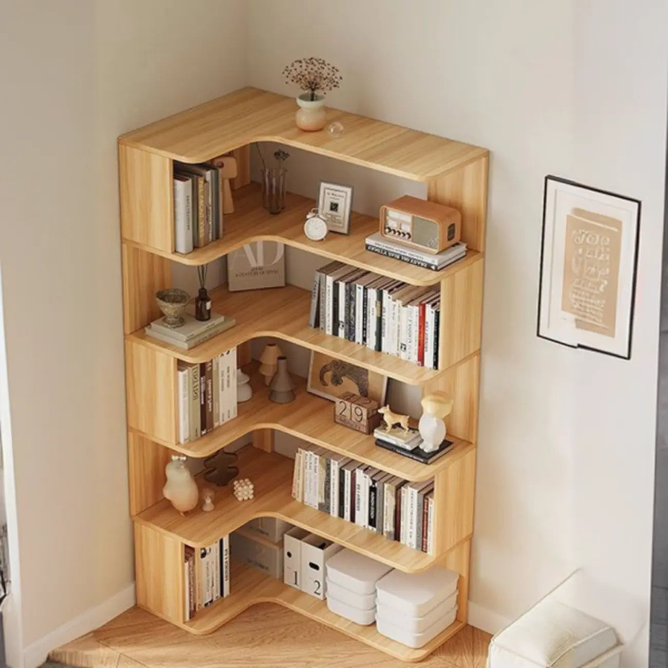 Étagère d'angle en bois manufacturé avec 6 tablettes