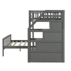 Lit mezzanine en bois double sur grand avec escalier, balustrades hautes et échelle