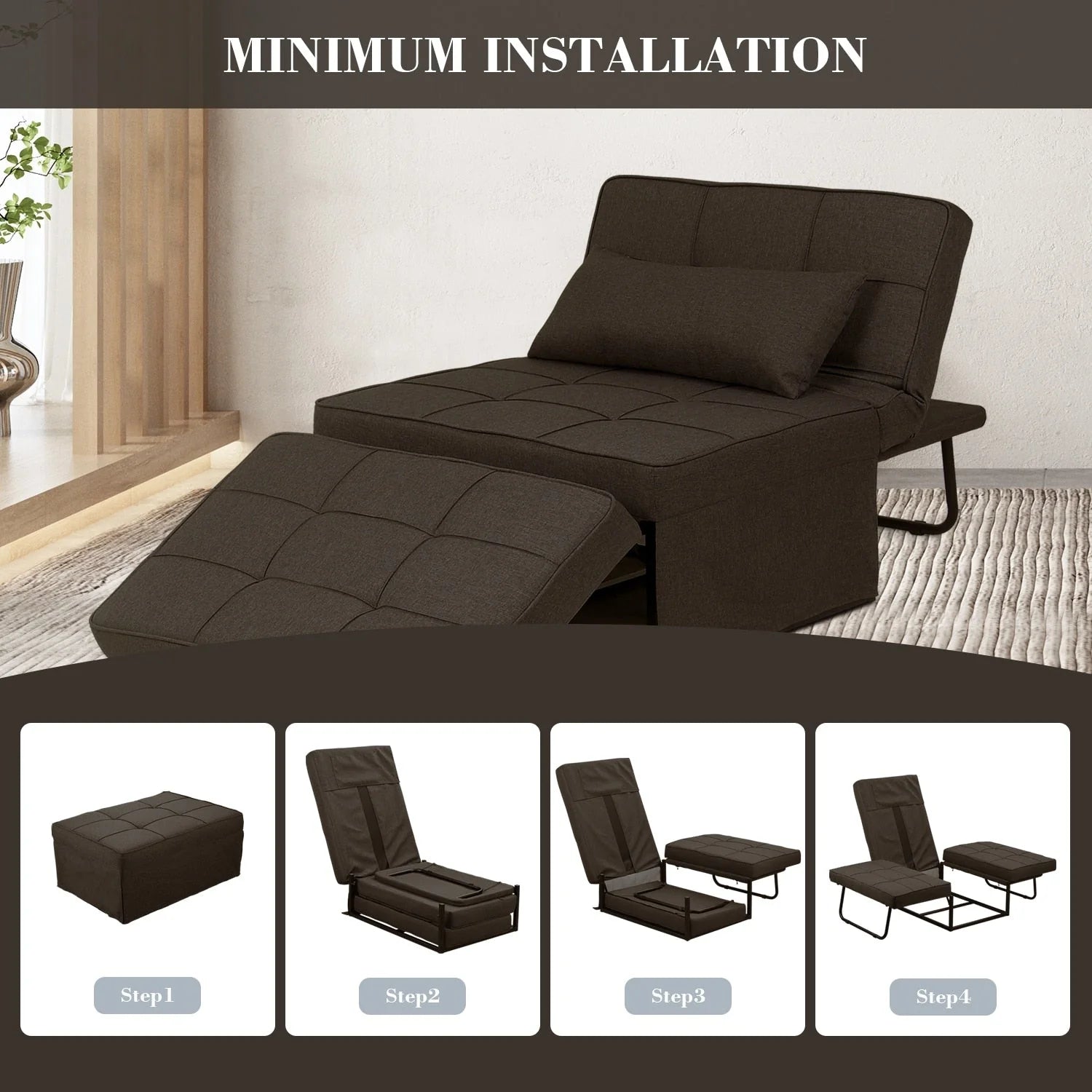 Canapé Convertible Lit Canapé Fauteuil Ottoman Pliant Fauteuils Inclinables pour Salon