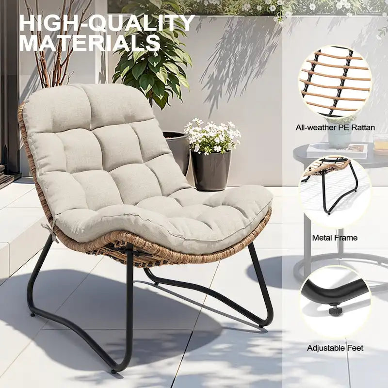 Chaises Papasan d'extérieur avec coussin, chaises confortables de patio en rotin PE avec table d'appoint