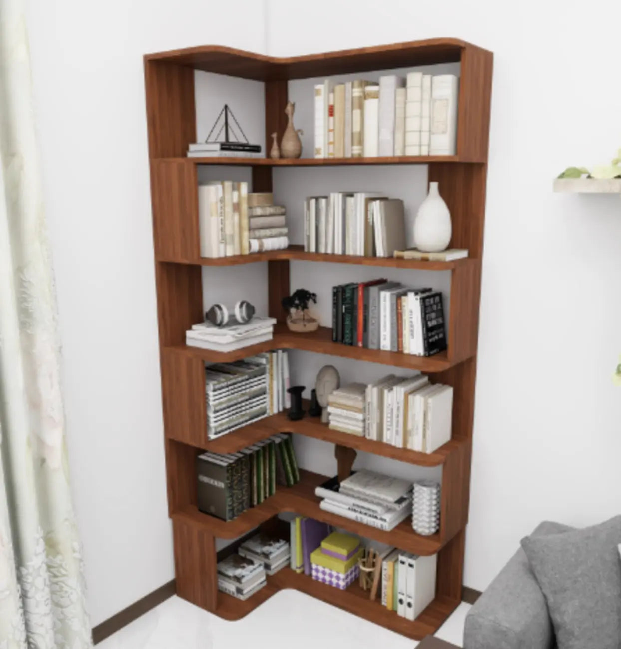 Étagère d'angle en bois manufacturé avec 6 tablettes