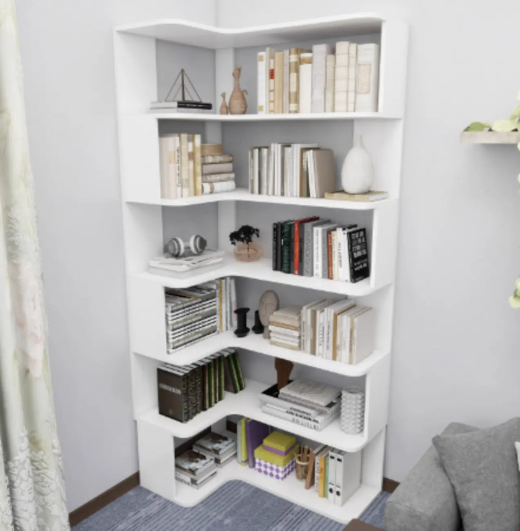 Étagère d'angle en bois manufacturé avec 6 tablettes