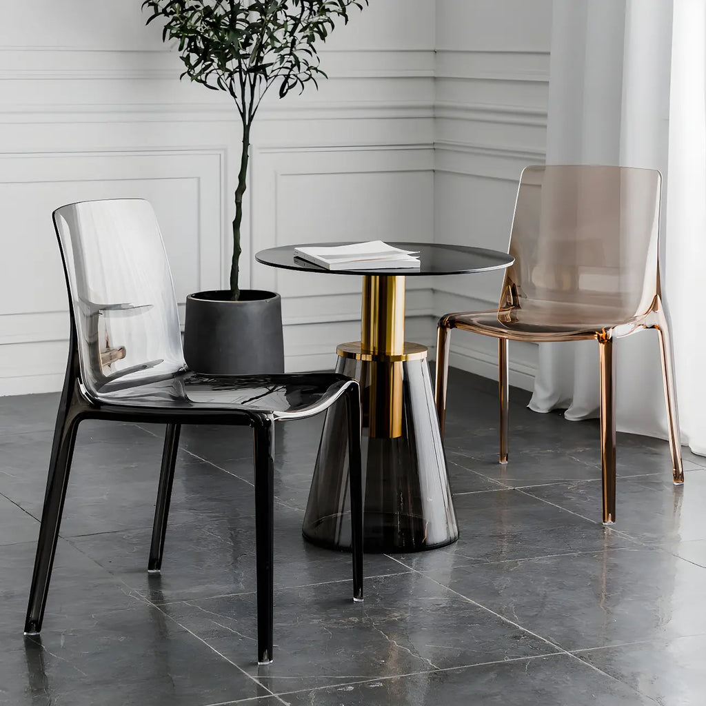 Chaise de salle à manger en acrylique ambré sans accoudoirs à dossier bas