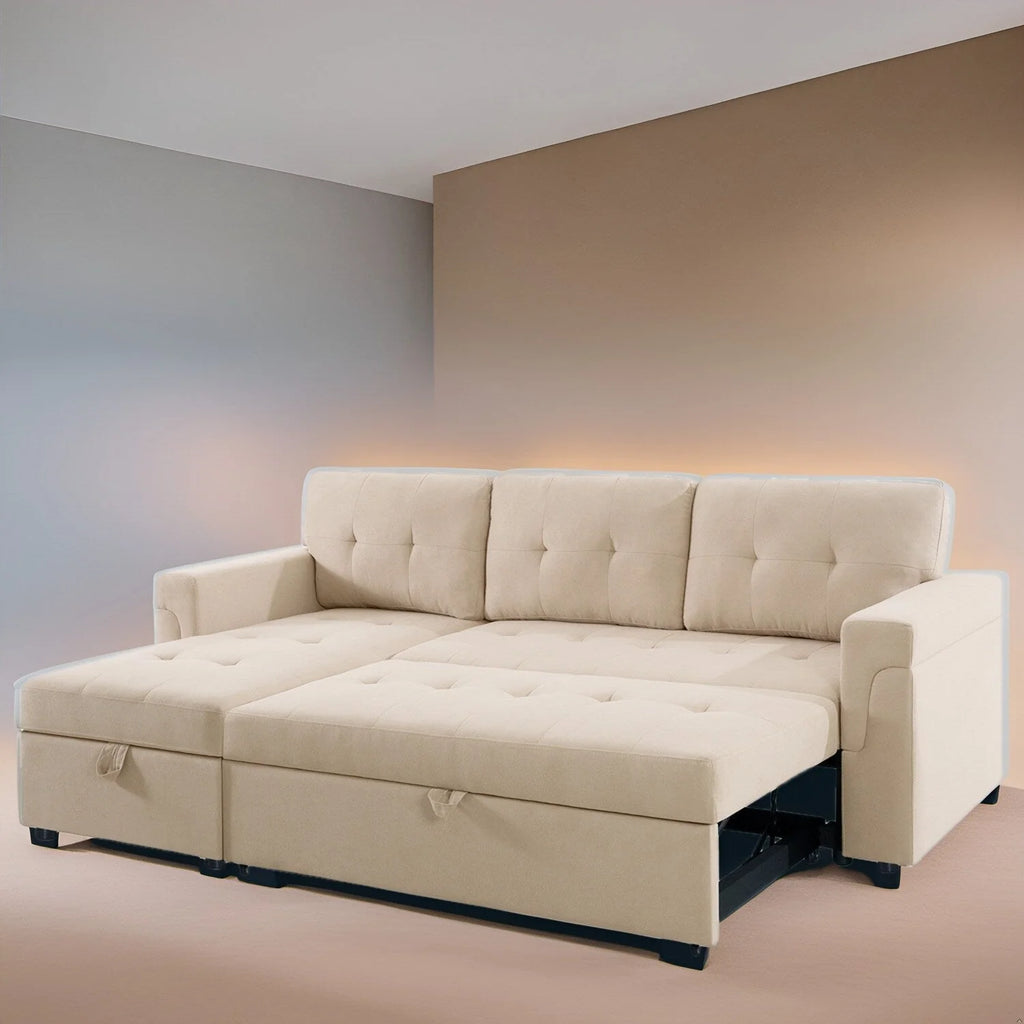 Canapé d'angle réversible convertible avec lit gigogne, méridienne avec rangement dissimulé et pieds durables