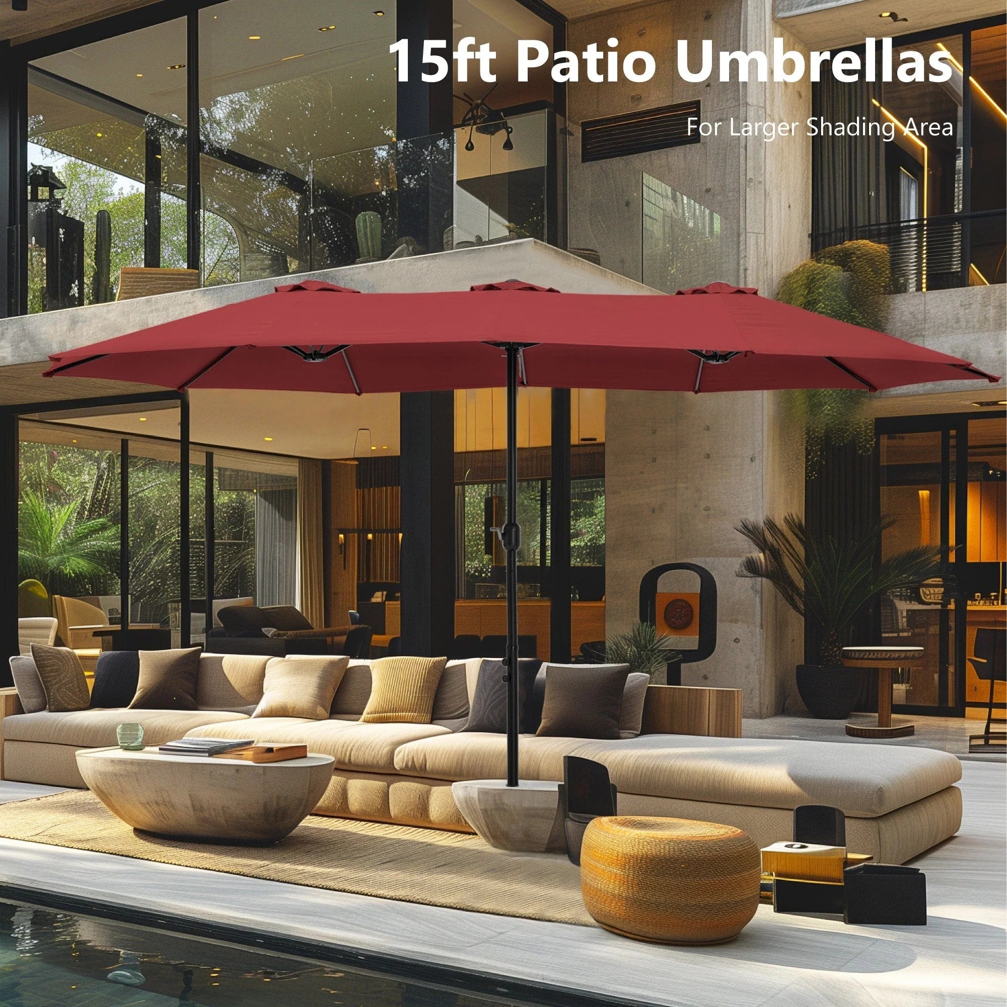 MAISON ARTS Parasol double de 4,5 m pour terrasse, grande taille, avec pied inclus
